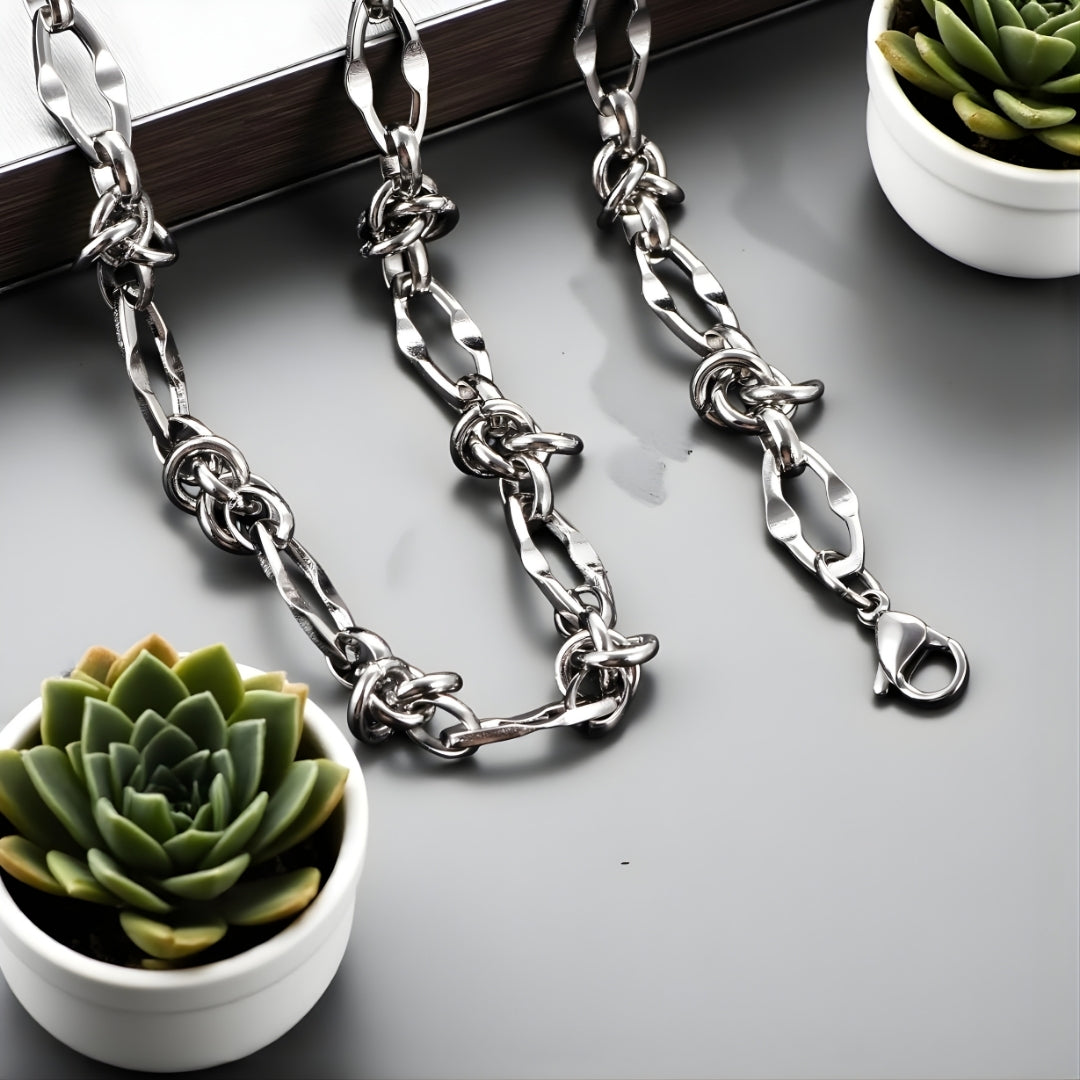 Bracelet homme maillons look barbelés presentation variante argent plantes 