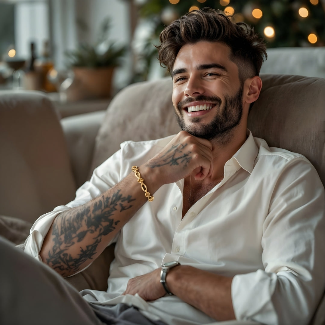 Bracelet homme maillons look barbeles or homme élégant confortable heureux