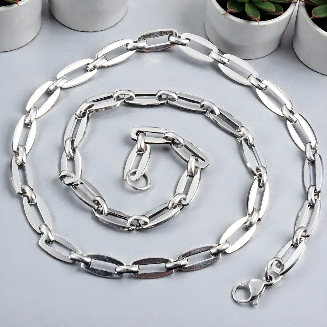 CHAINE A MAILLE FORÇAT ALLONGÉE  argenté enroule