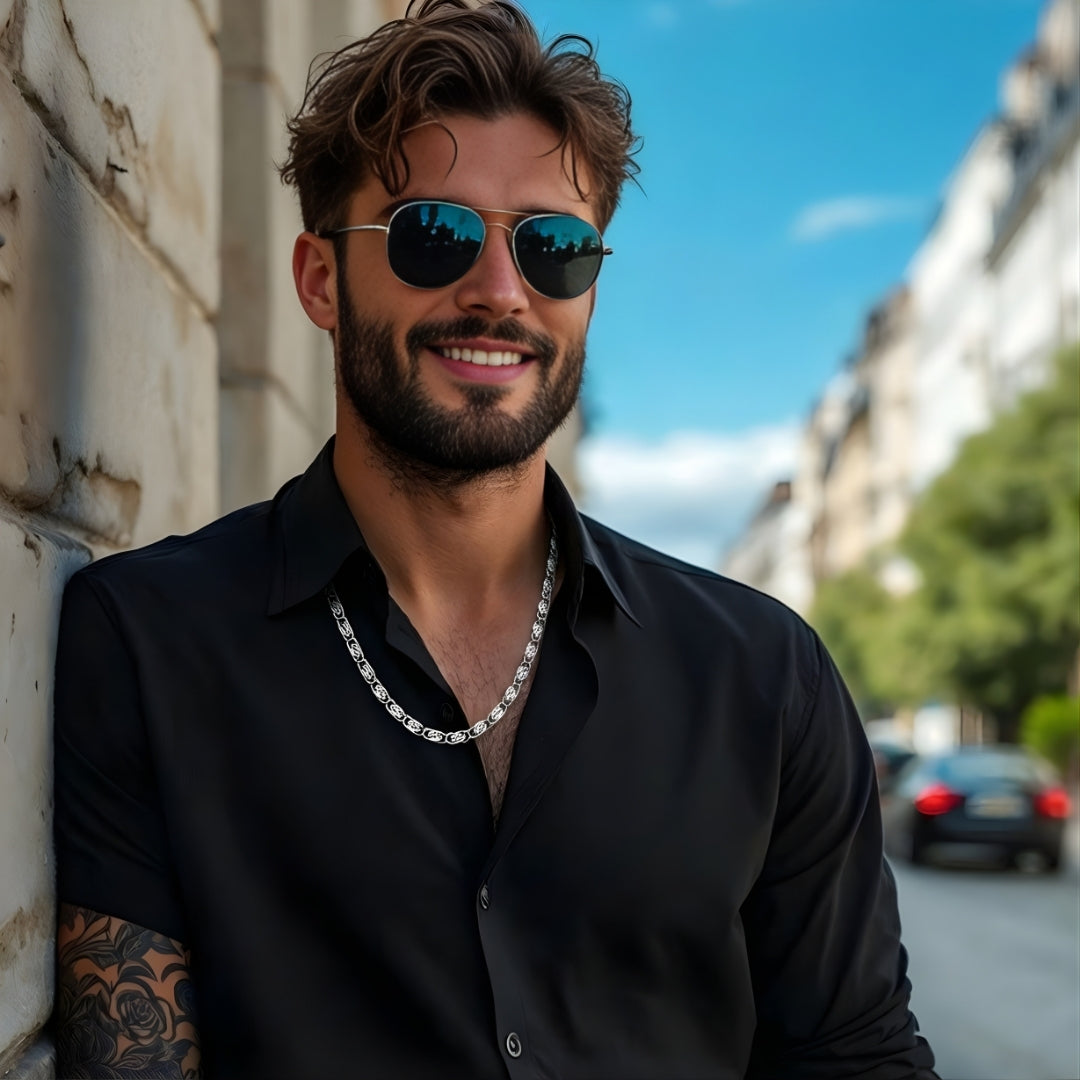 CHAINE HOMME FORME TROMBONE LUXUEUX argent homme lunette soleil rue