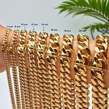 CHAINE HOMME MAILLONS CUBAINS DORÉE PRESENTATION DETAILS MESURE GRANDEUR LARGEUR