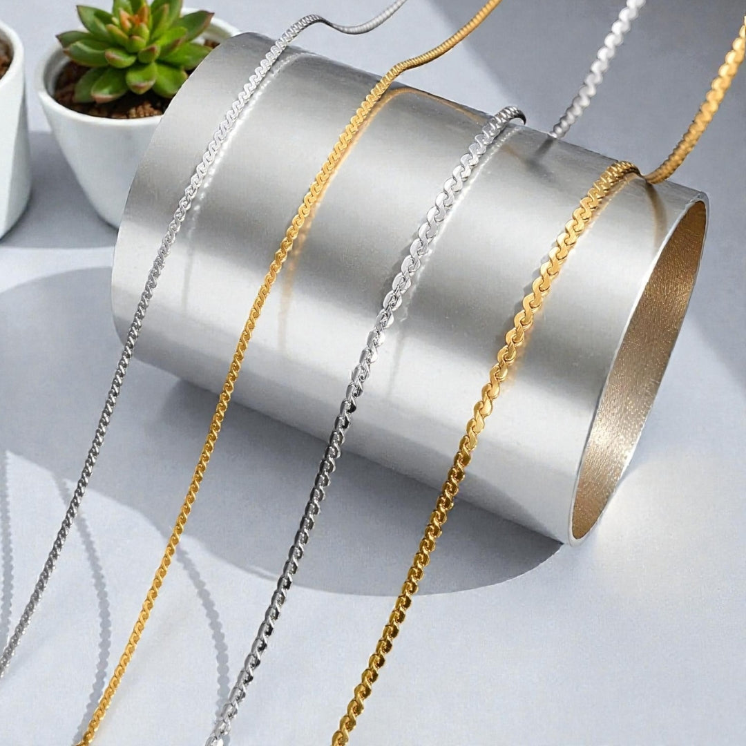 CHAINE HOMME SINGAPOUR DORÉ ARGENT PRESENTATION ROULEAU ARGENT