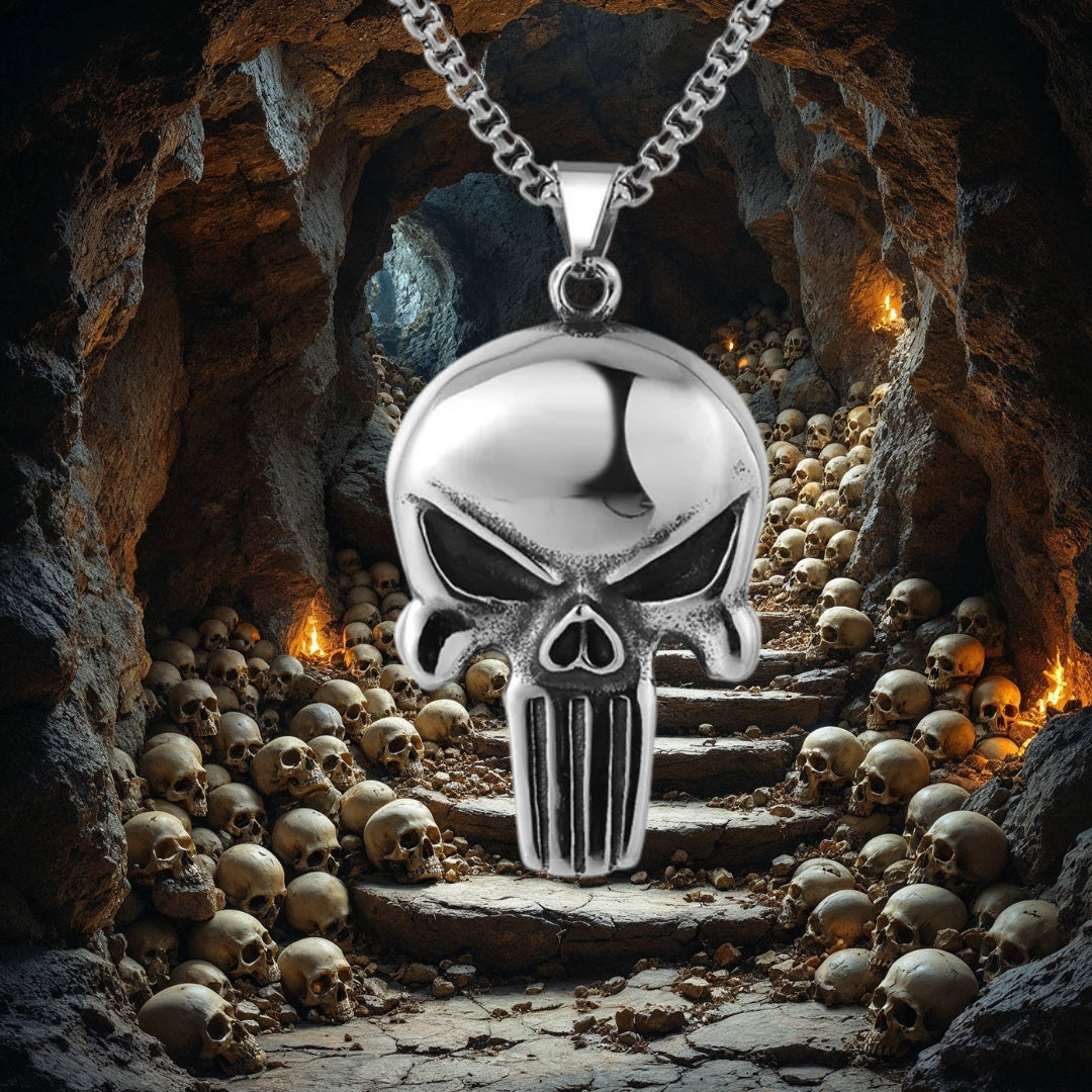 COLLIER-homme-pendentif-homme-tete-de-mort-crane-skull-crypte