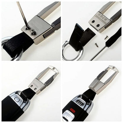 Caractéristiques porte-clé mousqueton bimatière cuir et zinc - dimensions et matériaux mmihommesmodernes.com