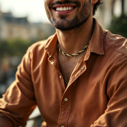 Chaine collier homme Torsade Bicolore Or-Noir courte chemise mode exterieur