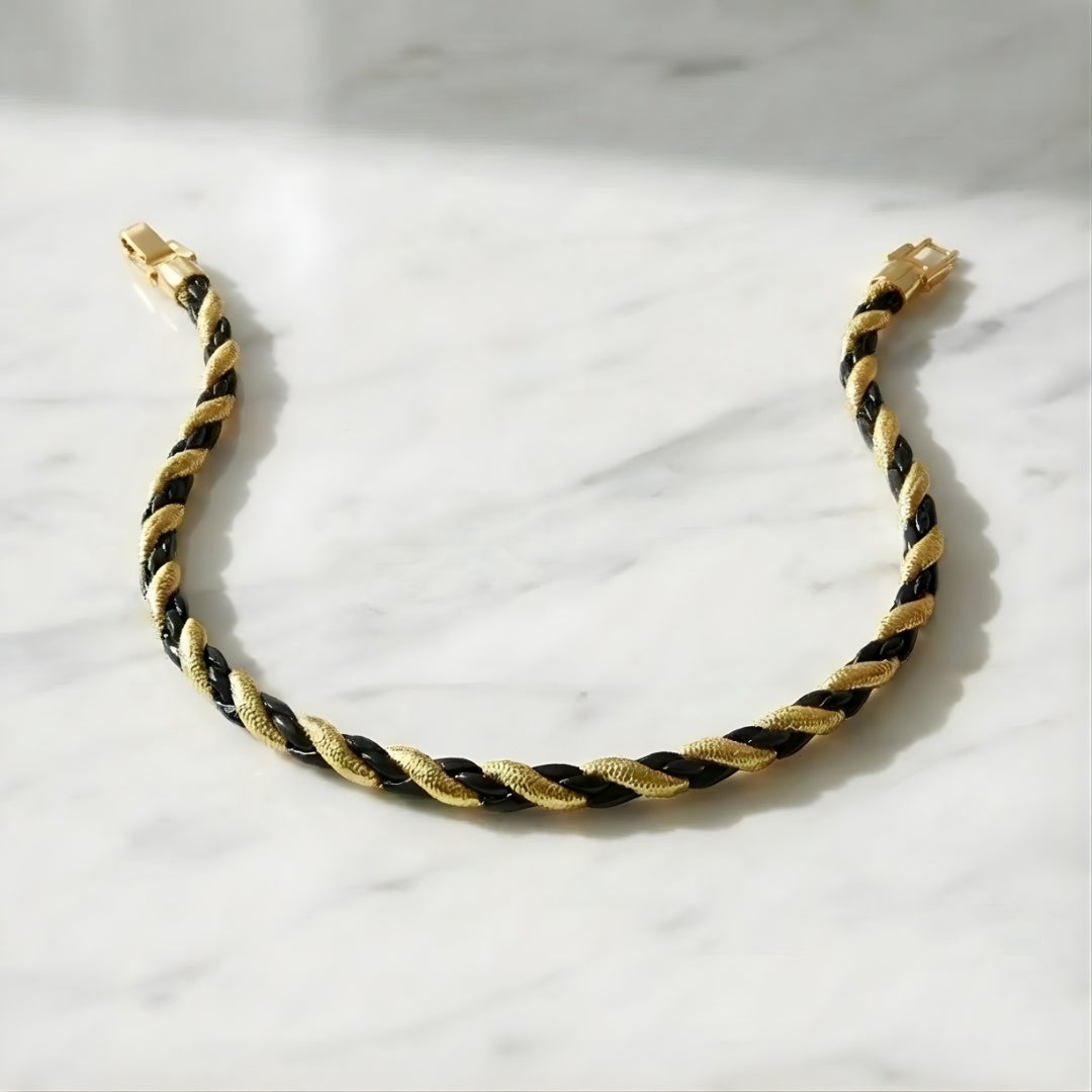 Chaine collier homme Torsade Bicolore Or-Noir courte ouvert fermoir