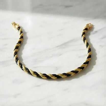 Chaine collier homme Torsade Bicolore Or-Noir courte ouvert fermoir