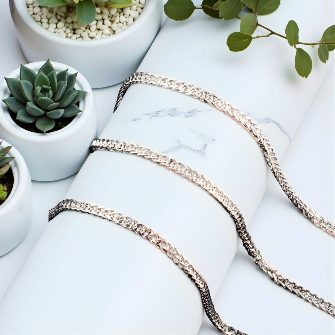 Chaine homme, Collier à anneaux serres argent marbre plantes 3.5 mm