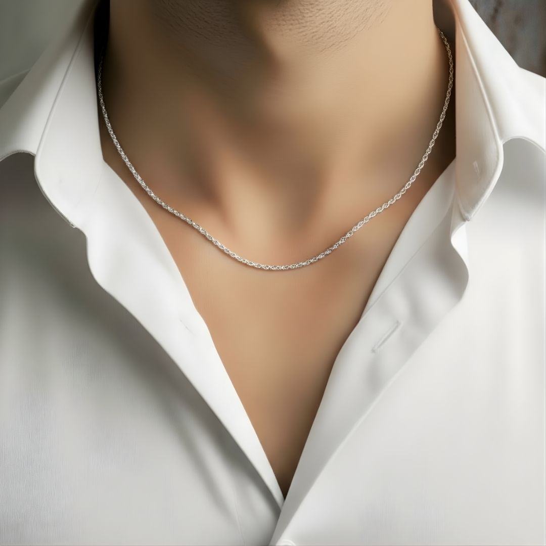 Chaine homme Collier fin 1,5 mm chaîne argente en S chemise blanche cou