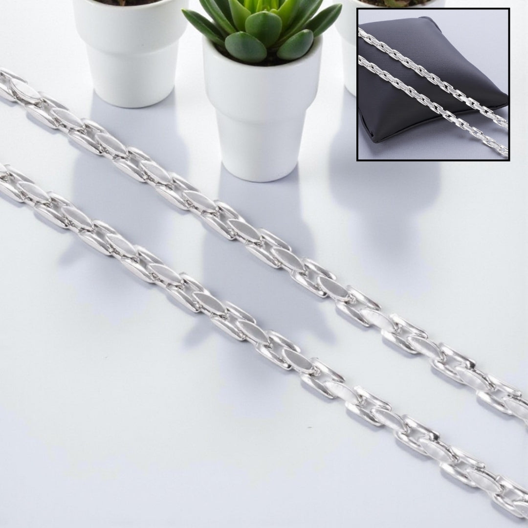 Chaine homme Collier maillons carres et ovales 4 mm argent marbre plantes