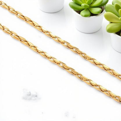 Chaine homme Collier maillons carres et ovales 4 mm dore marbre plantes