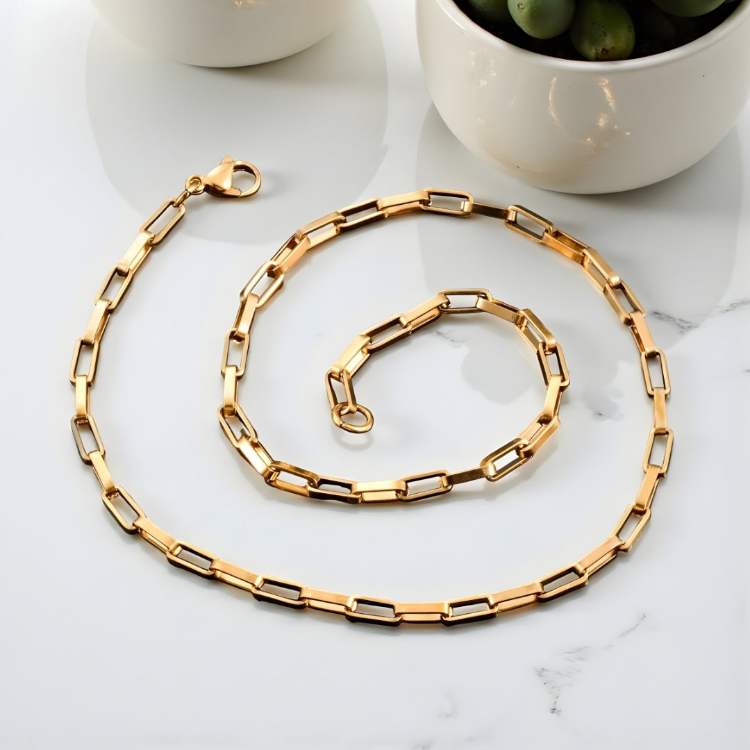Chaine homme, collier rectangulaire variante doree