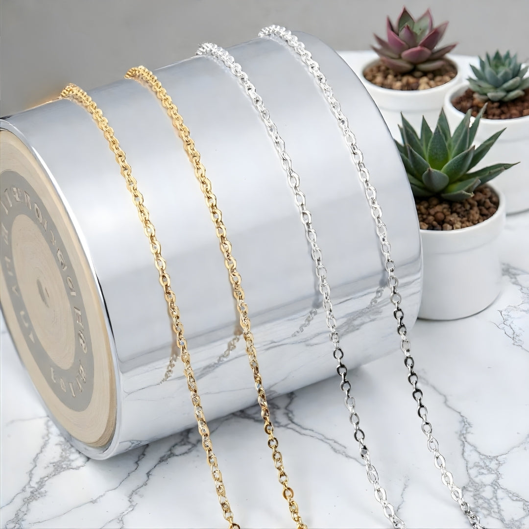 Chaine homme Forçat maillons ovales unis dore argent marbre plantes