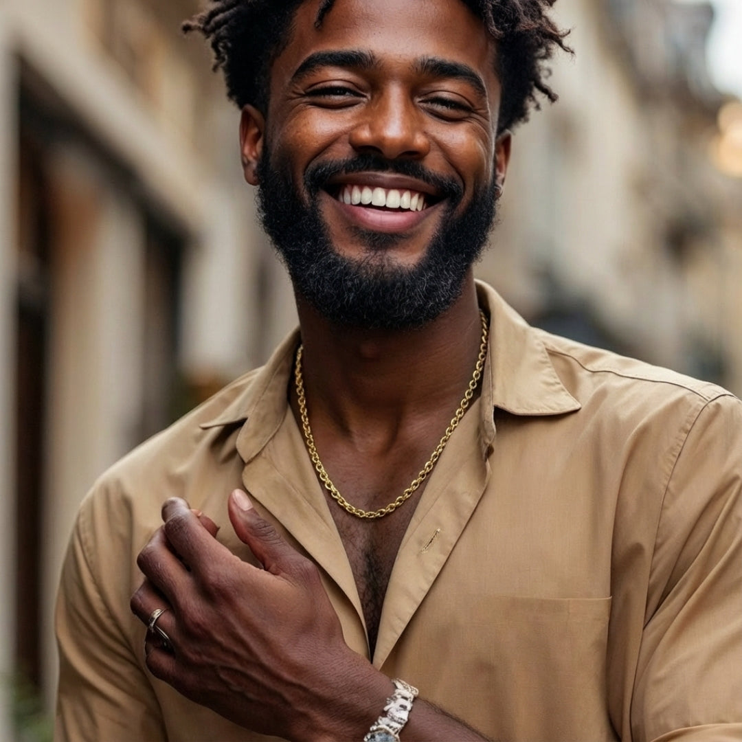 Chaine homme Forçat maillons ovales unis dore chemise mode 
