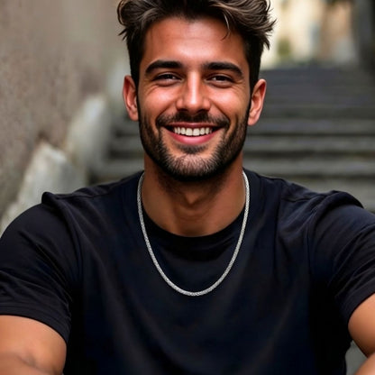 Chaine homme Popcorn argent escalier t shirt noir