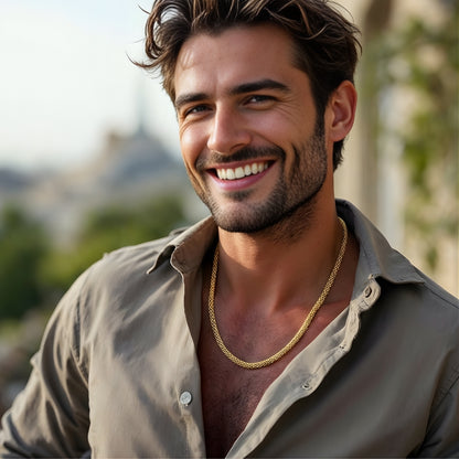 Chaine homme Popcorn doree sourire chemise 