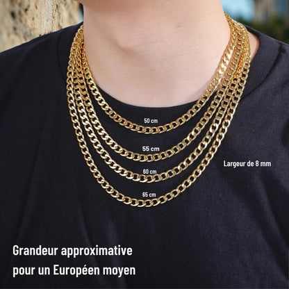 Chaine homme collier Cubain argent dore largeur t shirt noir