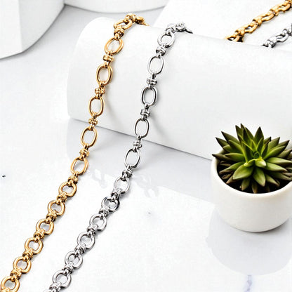 Chaine homme, collier homme petits maillons ovales argent dore coussin blanc