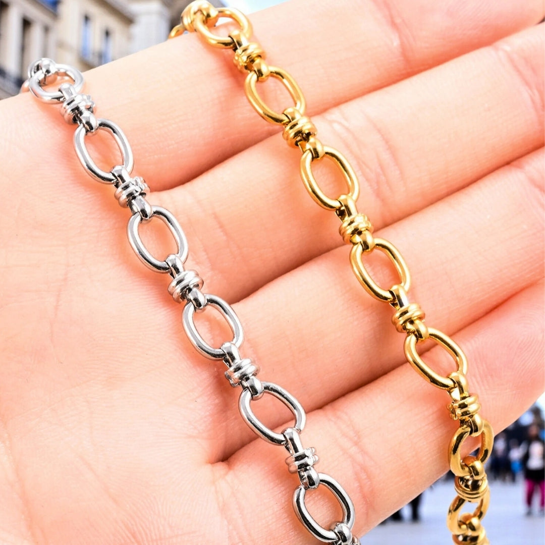 Chaine homme collier homme petits maillons ovales dore argent main