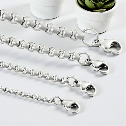 Chaine homme maille Rolo argent presentation maillons ronds dimensions plus fermoirs