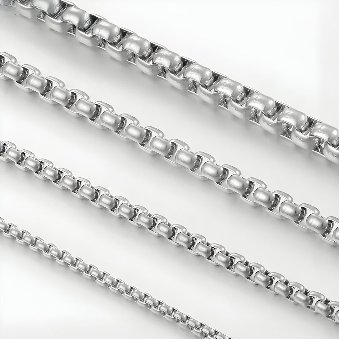 Chaine homme maille Rolo variante argent presentation maillons ronds dimensions 