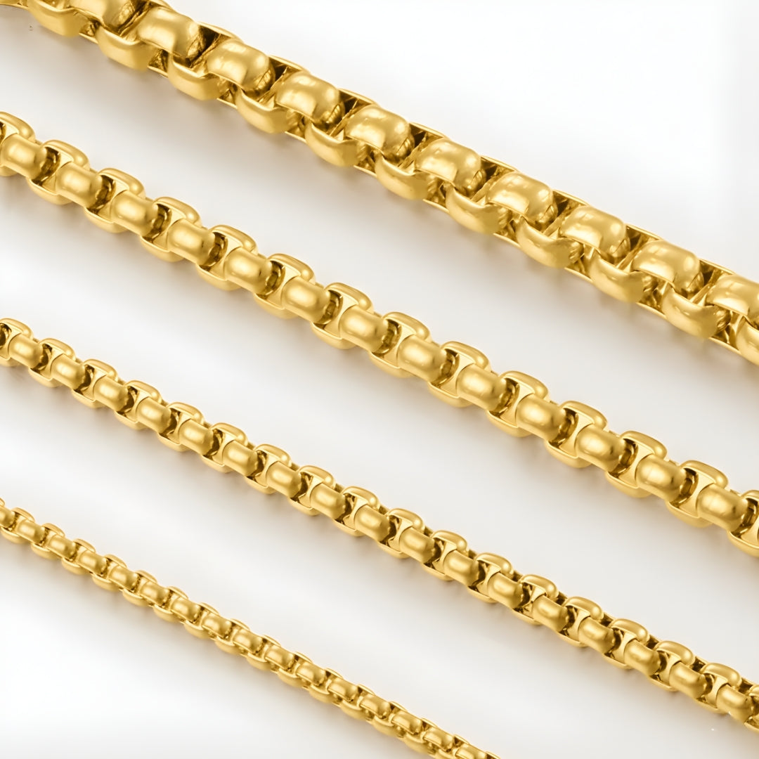 Chaine homme maille Rolo variante dore presentation maillons ronds dimensions 