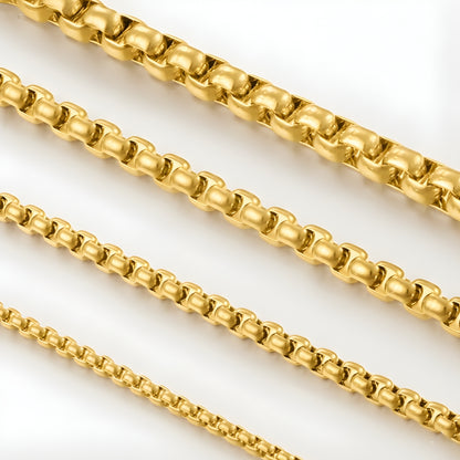 Chaine homme maille Rolo variante dore presentation maillons ronds dimensions 