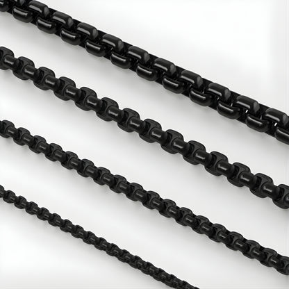 Chaine homme maille Rolo variante noire presentation maillons ronds dimensions 