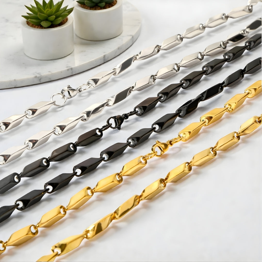 Chaine homme maillons allongés presentation trois couleurs marbre 