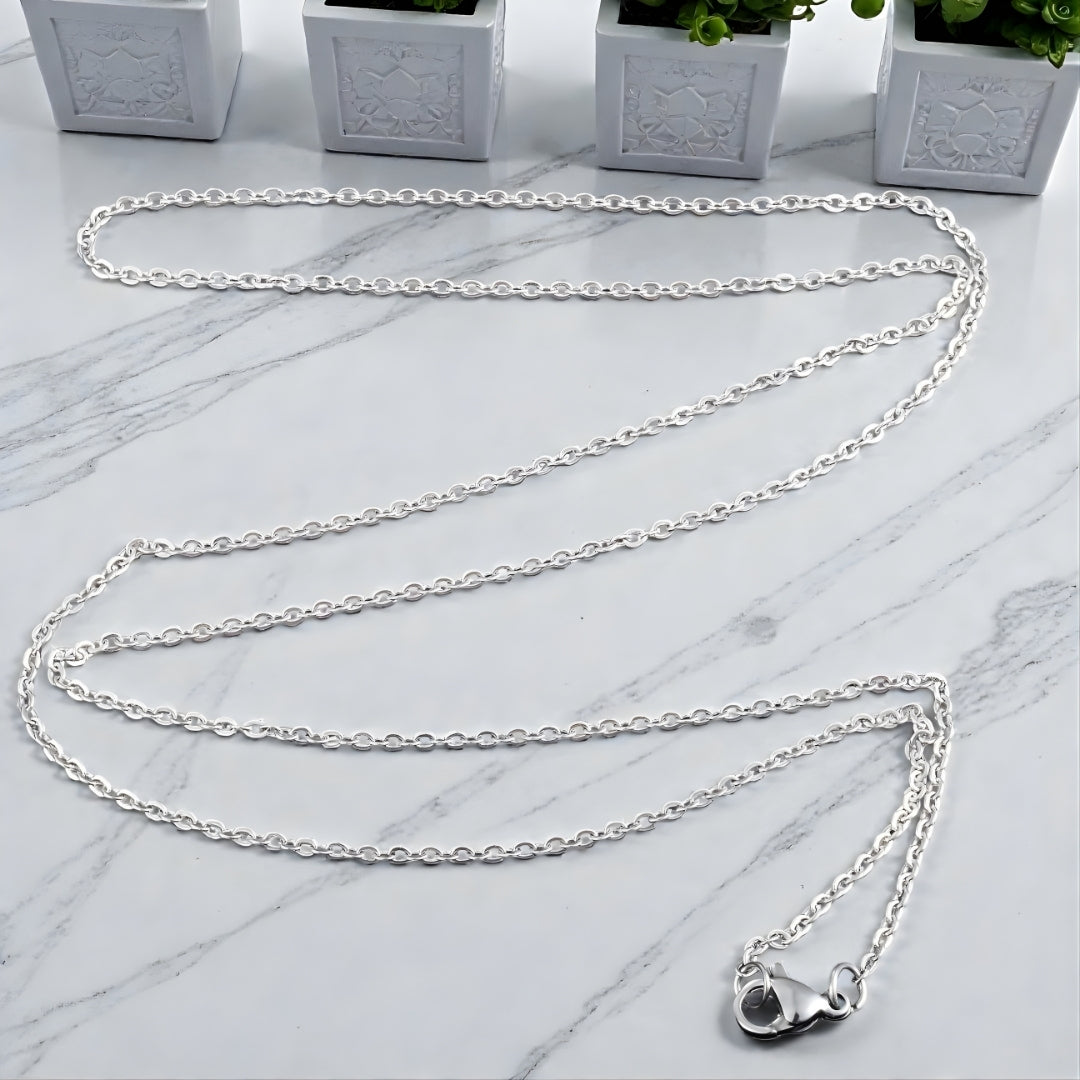 Chaine homme à maillons en O, style rolo variante argentee 1.5 mm