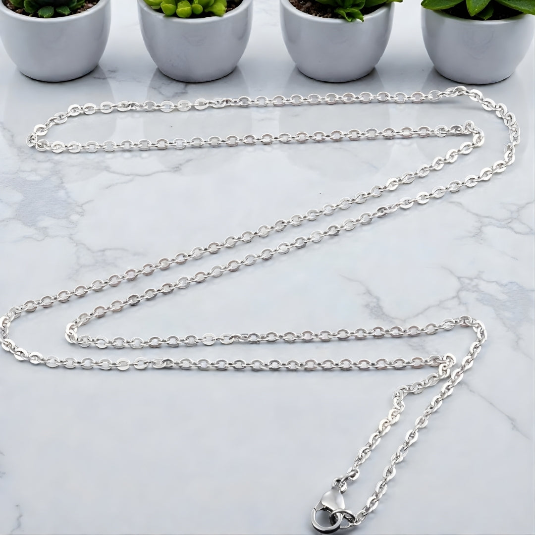 Chaine homme à maillons en O, style rolo variante argentee 2 mm