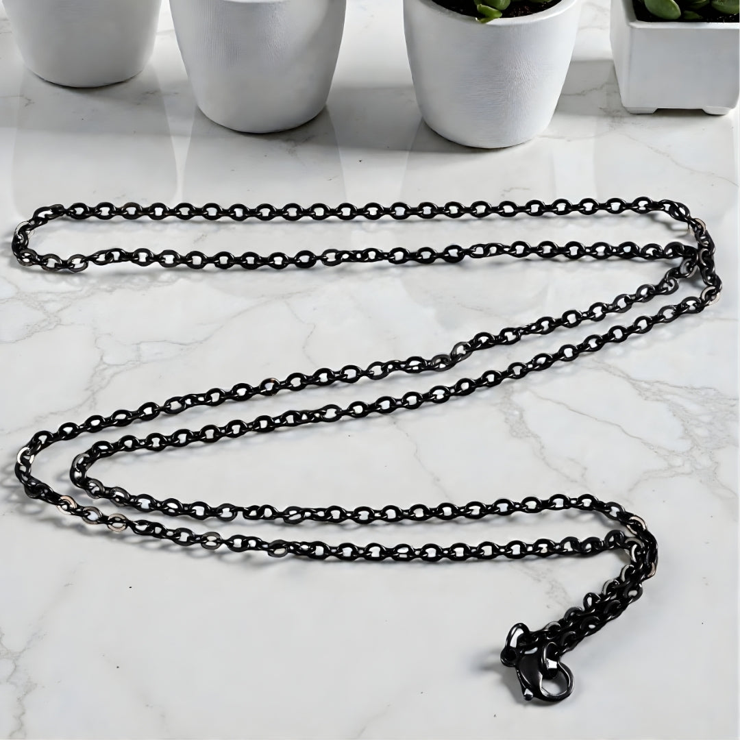 Chaine homme à maillons en O, style rolo variante noire 2.4 mm