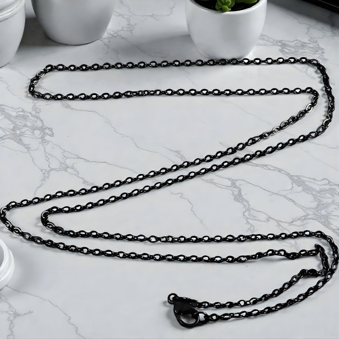 Chaine homme à maillons en O, style rolo variante noire 2 mm