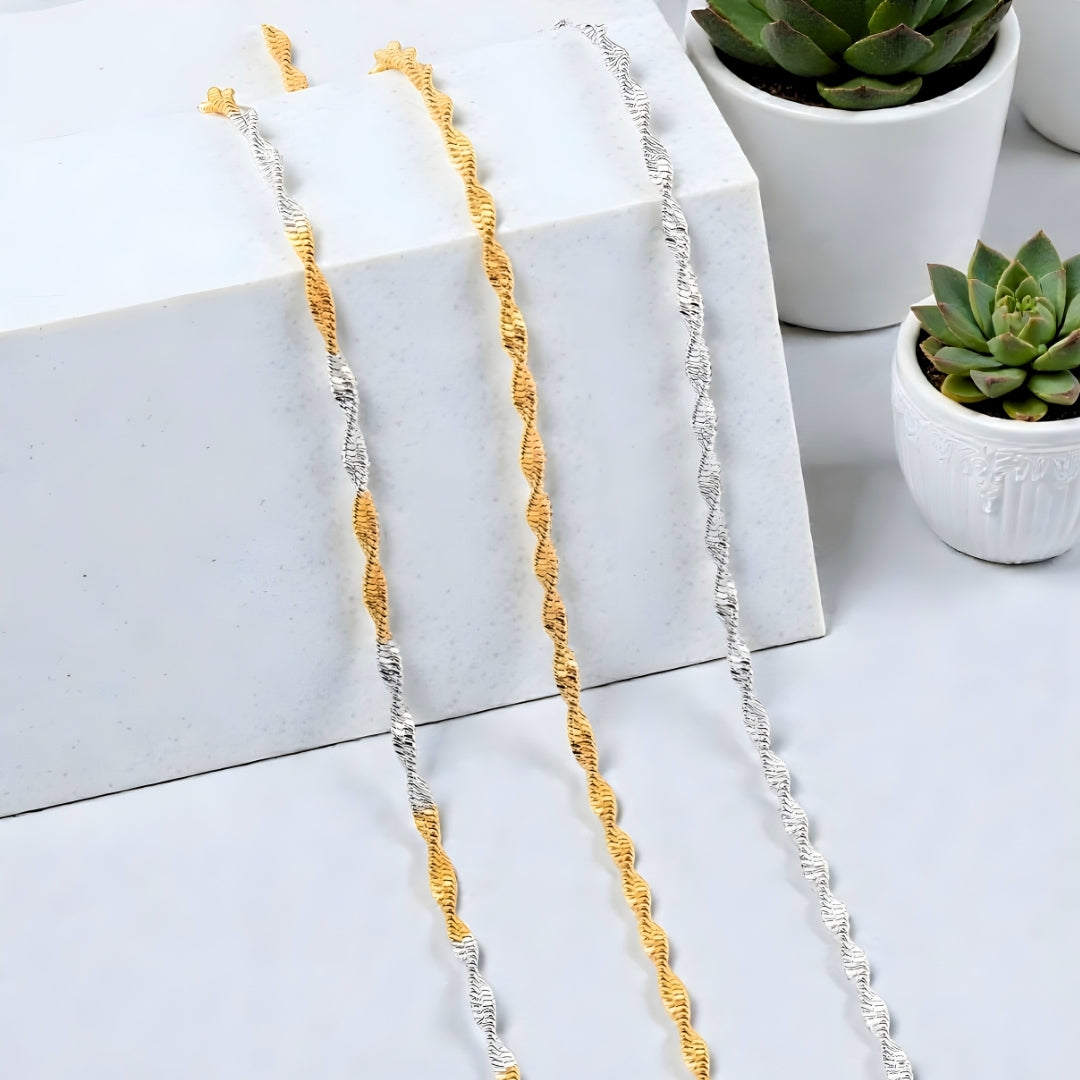 Chaine homme plate torsadee variante bcolore trois variantes bicolore dor. argent