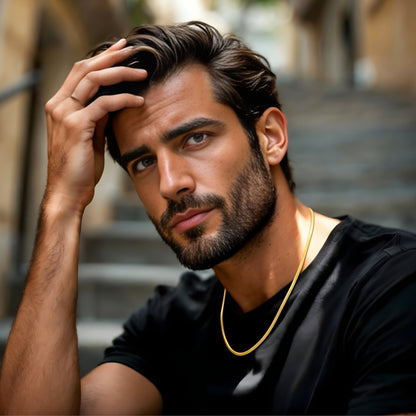 Chaine homme serpent plate doré homme escaiiers t shirt noir