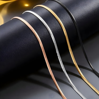 Chaine homme serpent plate presentation variantes quatre couleurs rouleau mousse noir