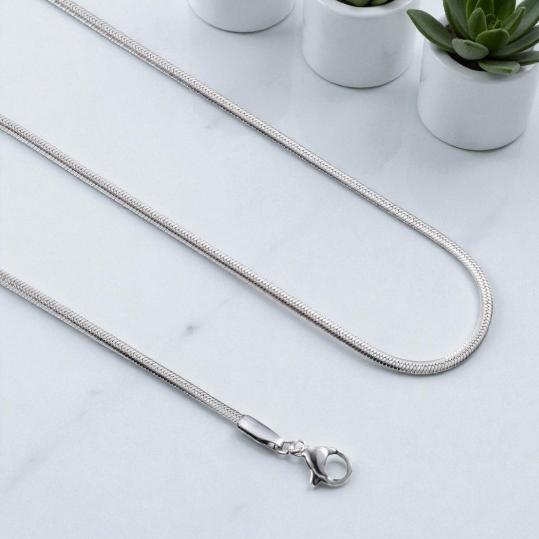 Chaine homme serpent plate variante argent