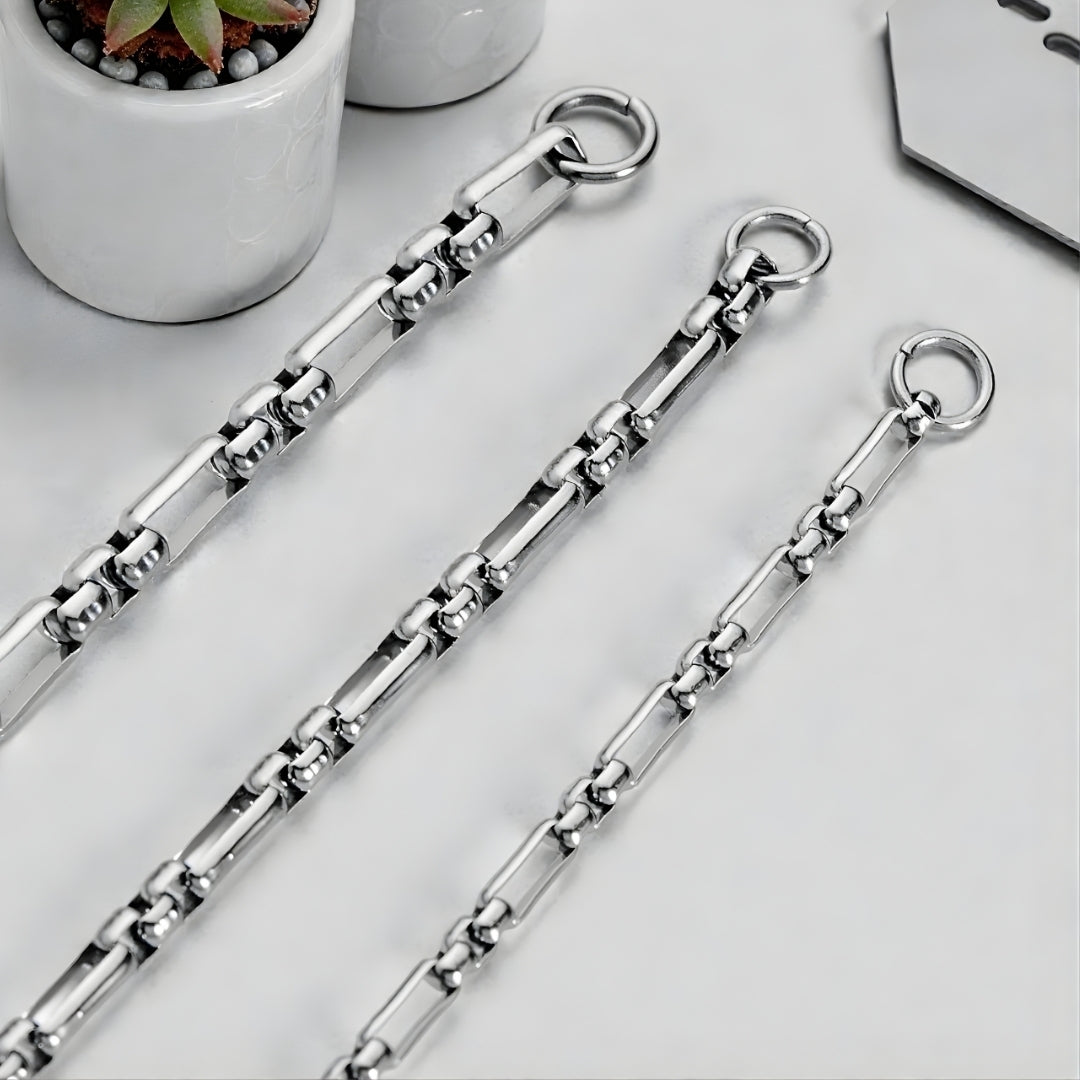 Chaine homme style maille Rectangle FIGARO argent anneaux fermoirs
