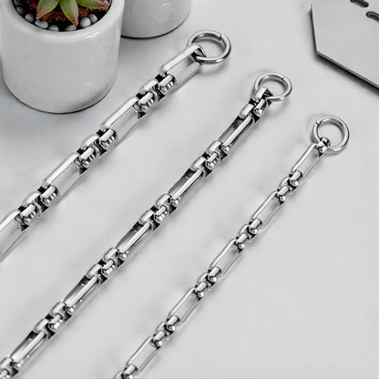 Chaine homme style maille Rectangle FIGARO argent anneaux fermoirs