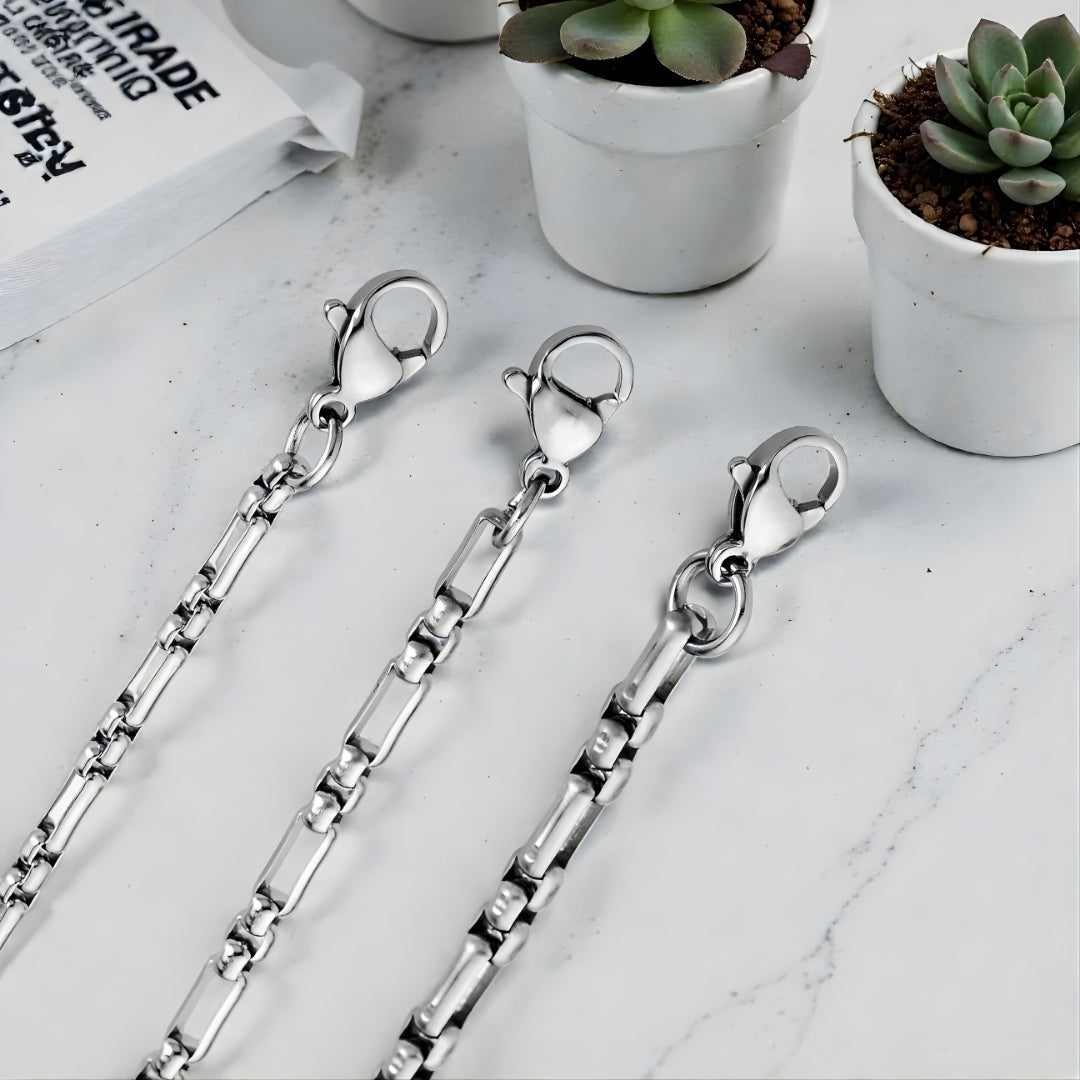 Chaine homme style maille Rectangle FIGARO argent fermoirs