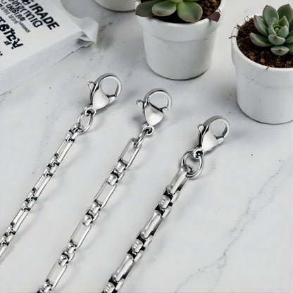 Chaine homme style maille Rectangle FIGARO argent fermoirs