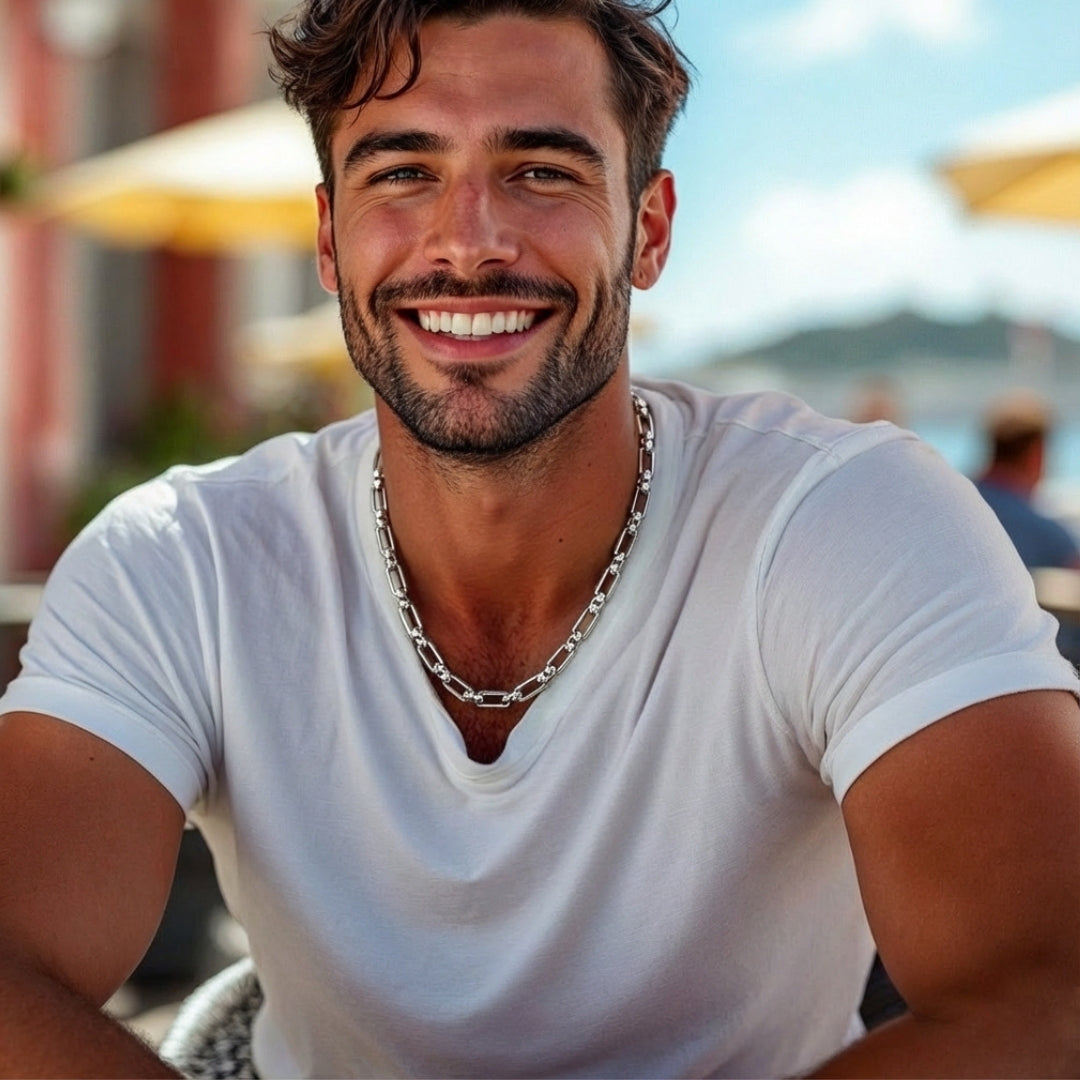 Chaine homme style maille Rectangle FIGARO homme t shirt blanc