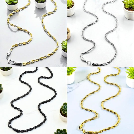Chaîne homme torsade Collier homme presentation quatre couleurs