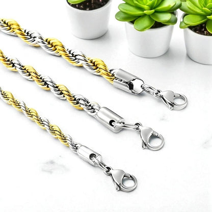 Chaine homme torsade Collier homme presentation variante bicolore argent dore