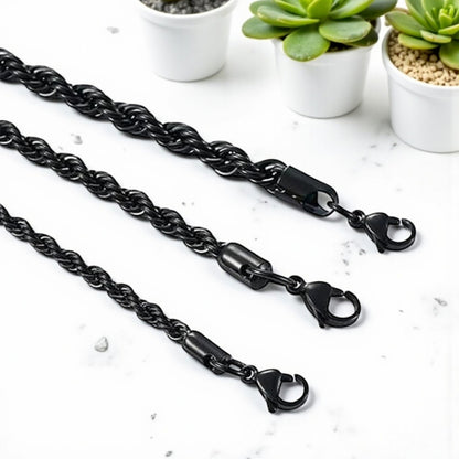 Chaine homme torsade Collier homme presentation variante noir table marbre 