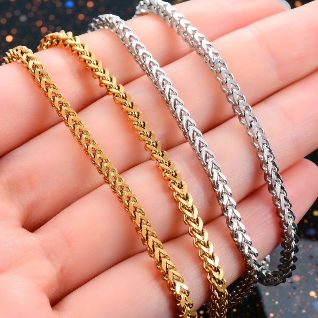 Chaine homme tressee maille Franco 3mm dore argent main