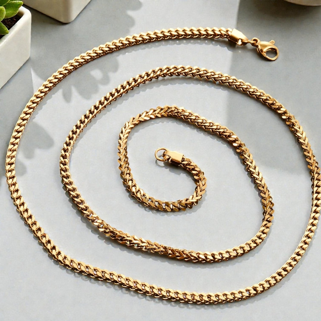 Chaine homme tressé maille Franco 3mm dore variante
