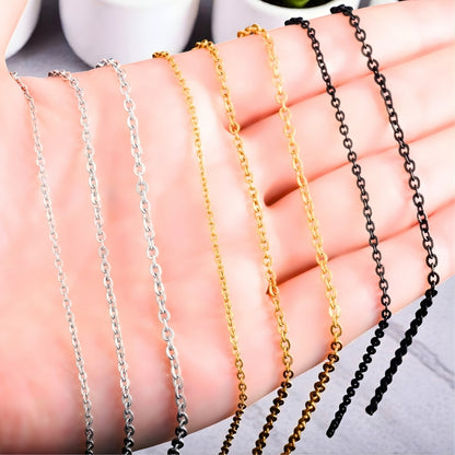 Chaines homme à maillons en O, style rolo argentees dorees noires main
