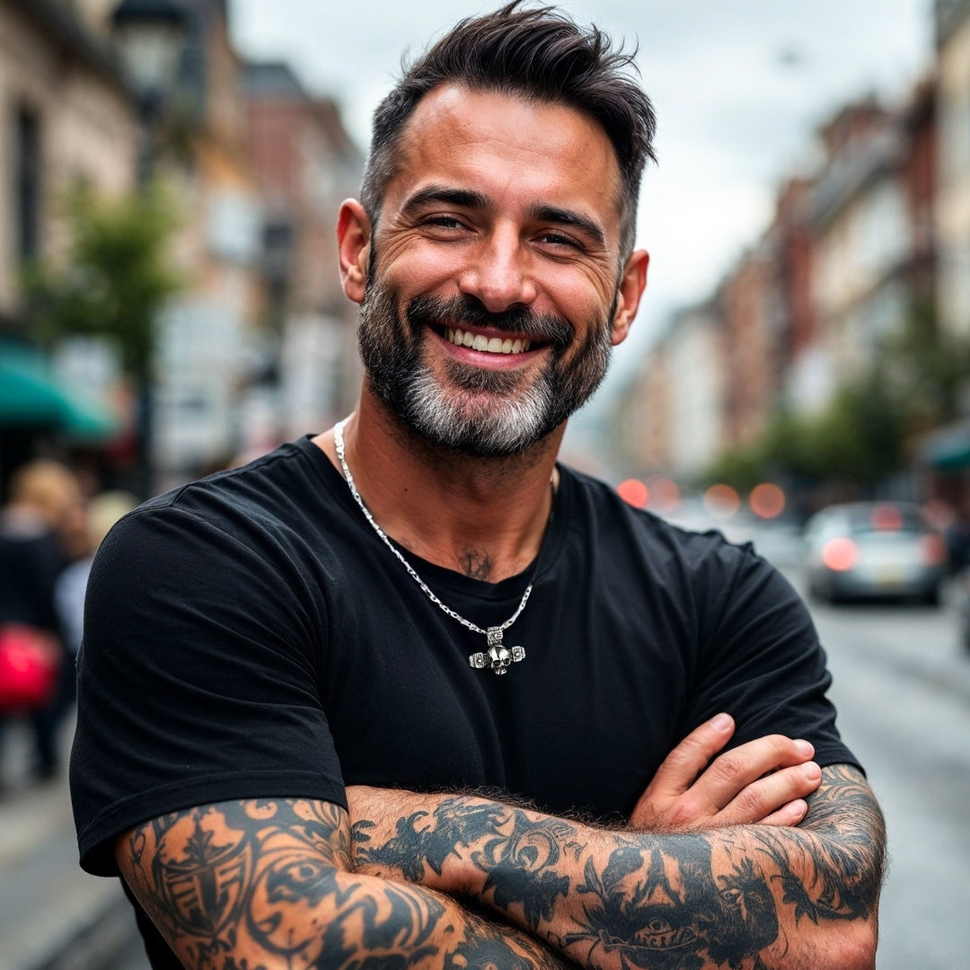 Collier-Homme- Pendentif- SKULL-homme-tatouages-tatoo-tête de mort-crâne-rue