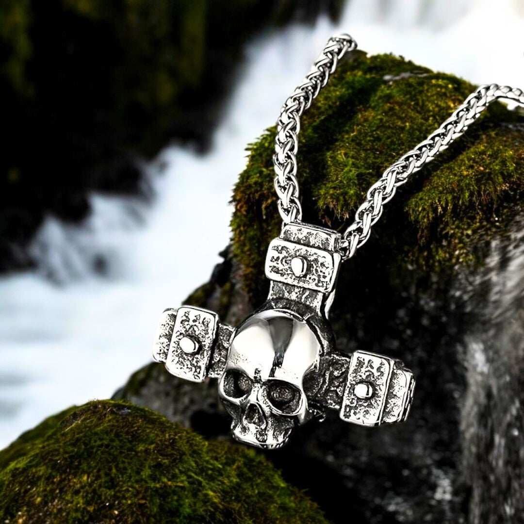 Collier- Homme- Pendentif- SKULL- tête de mort- crâne- chutes-eaux